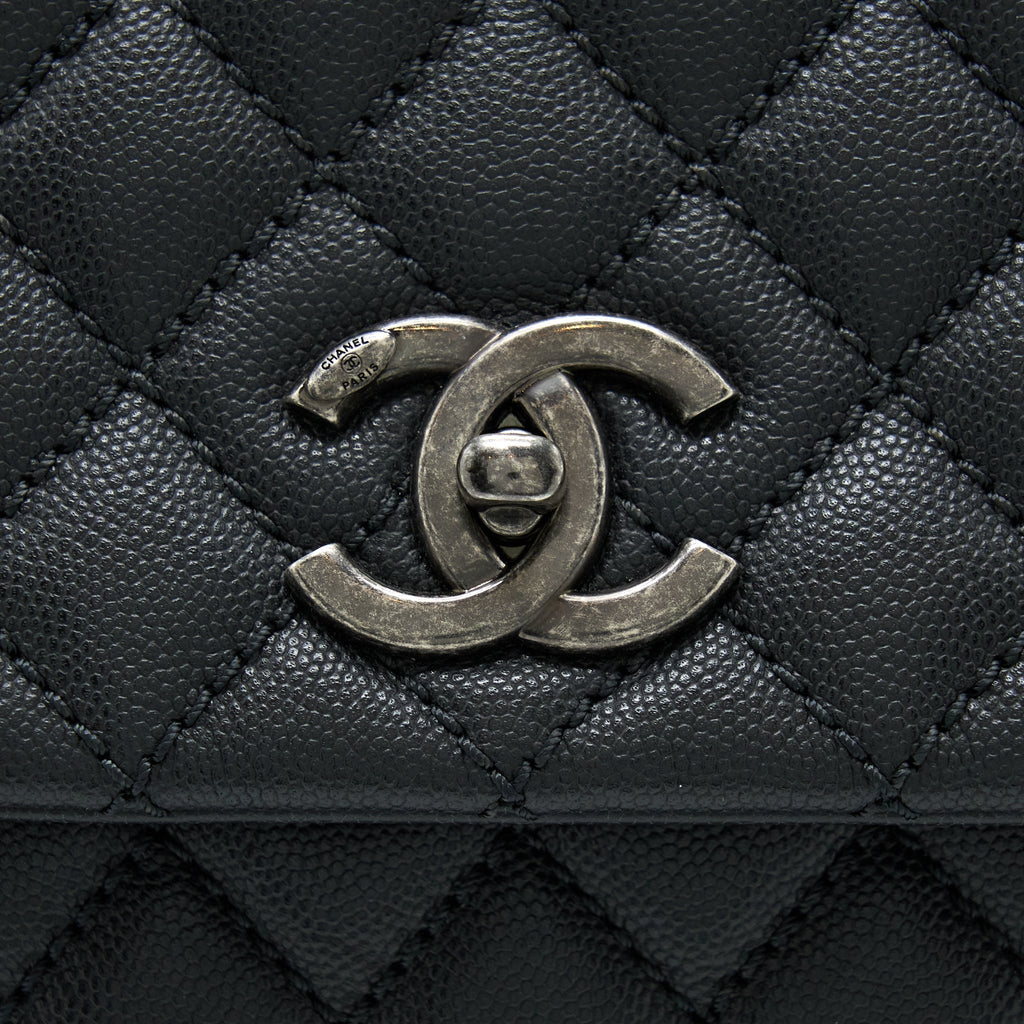 CHANEL COCO HANDLE FLAP BAG CAVIAR BLACK RUTHENIUM HARDWARE