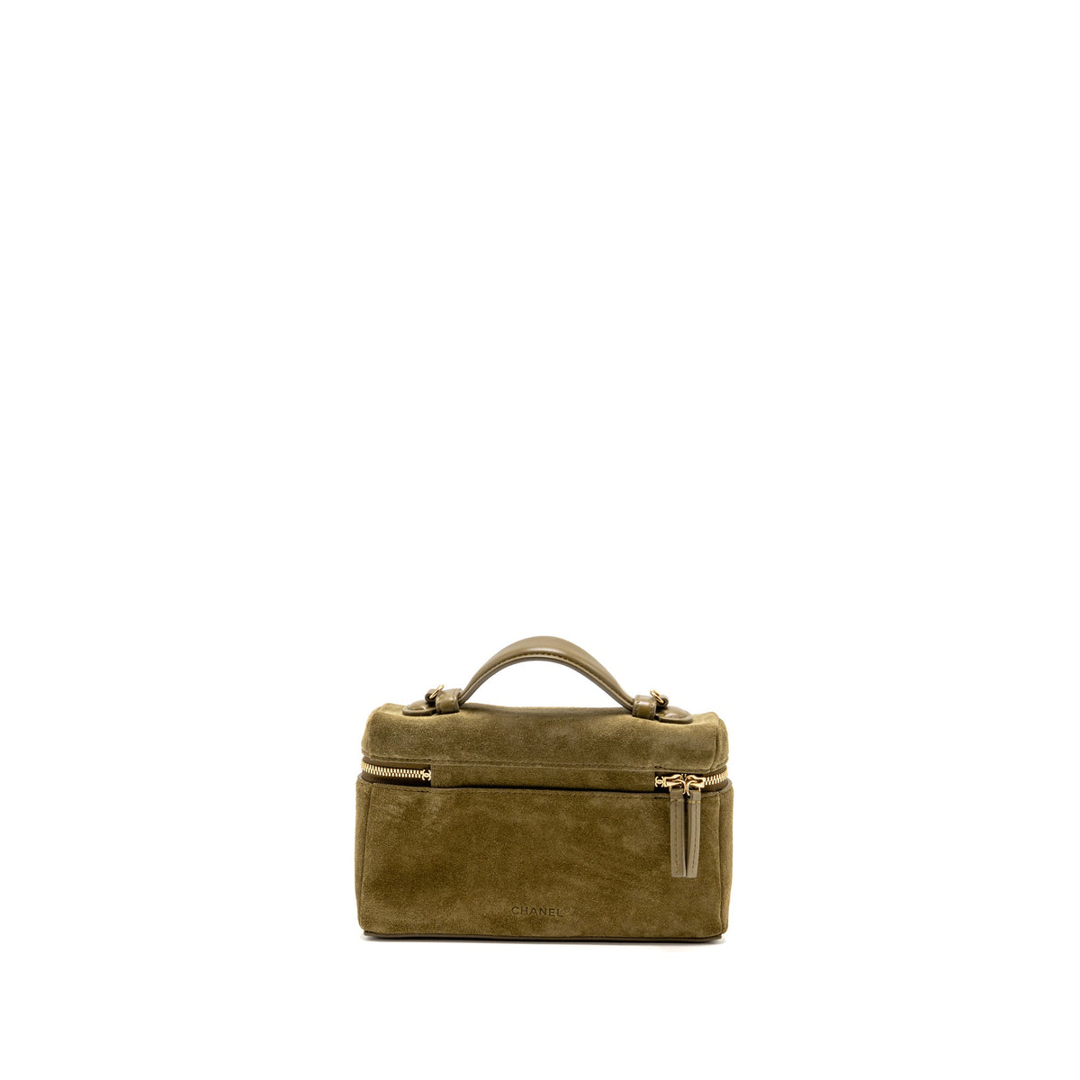 Chanel Vanity with Chain Suede Calfskin Dark Khaki GHW (Microchip)