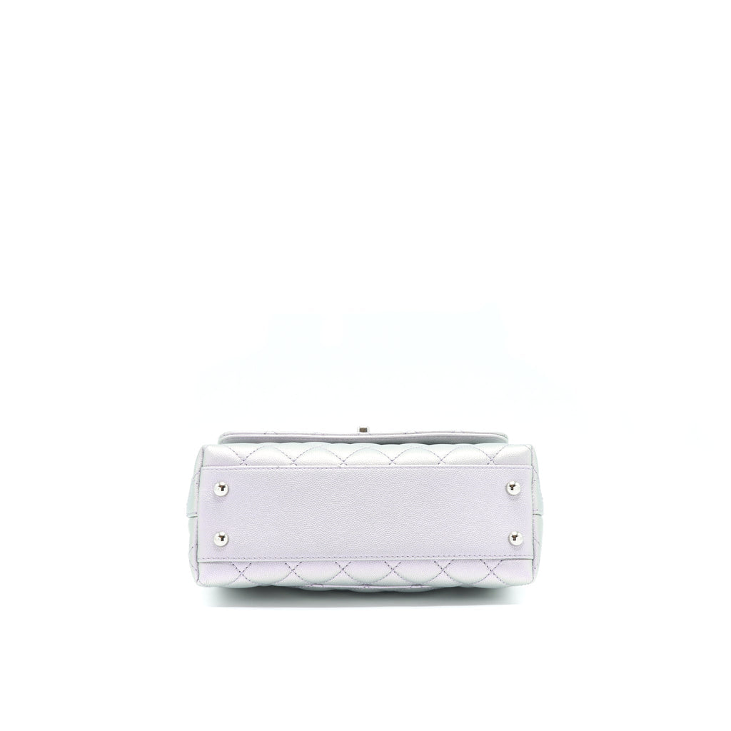 CHANEL 21K SMALL COCO HANDLE 24CM CAVIAR IRIDESCENT LILAC RAINBOW HARDWARE (MICROCHIP)