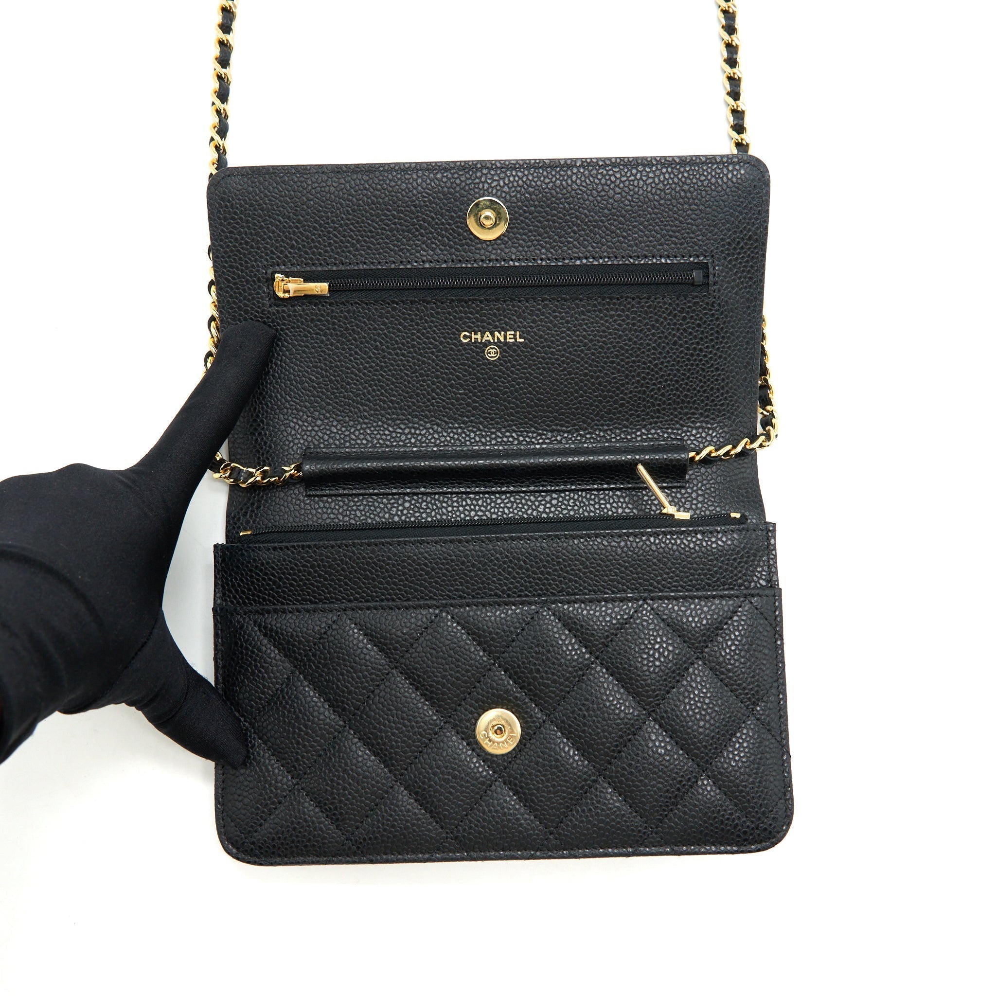 CHANEL CLASSIC WALLET ON CHAIN CAVIAR BLACK GHW