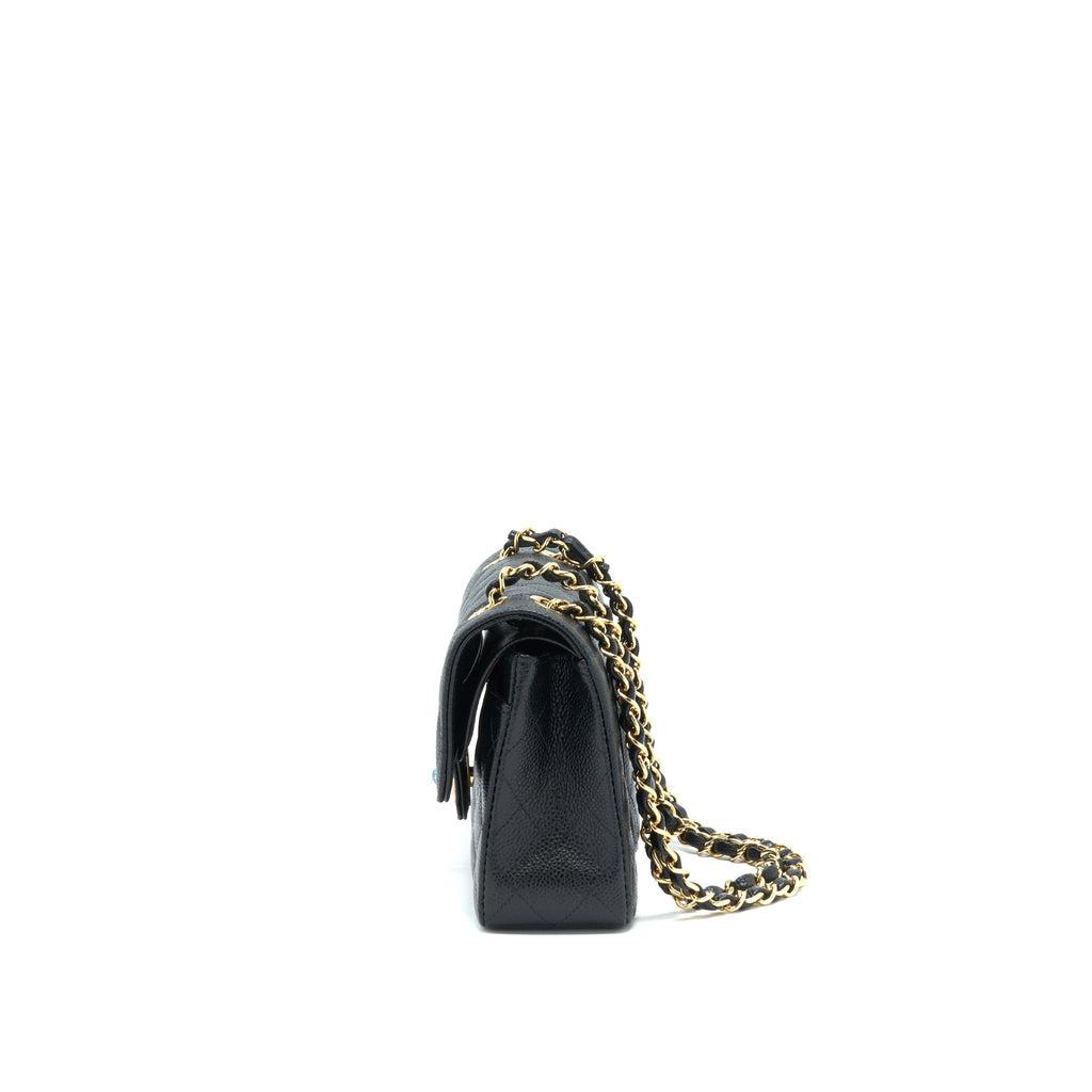 CHANEL SMALL CLASSIC DOUBLE FLAP CAVIAR BLACK GHW (MICROCHIP)