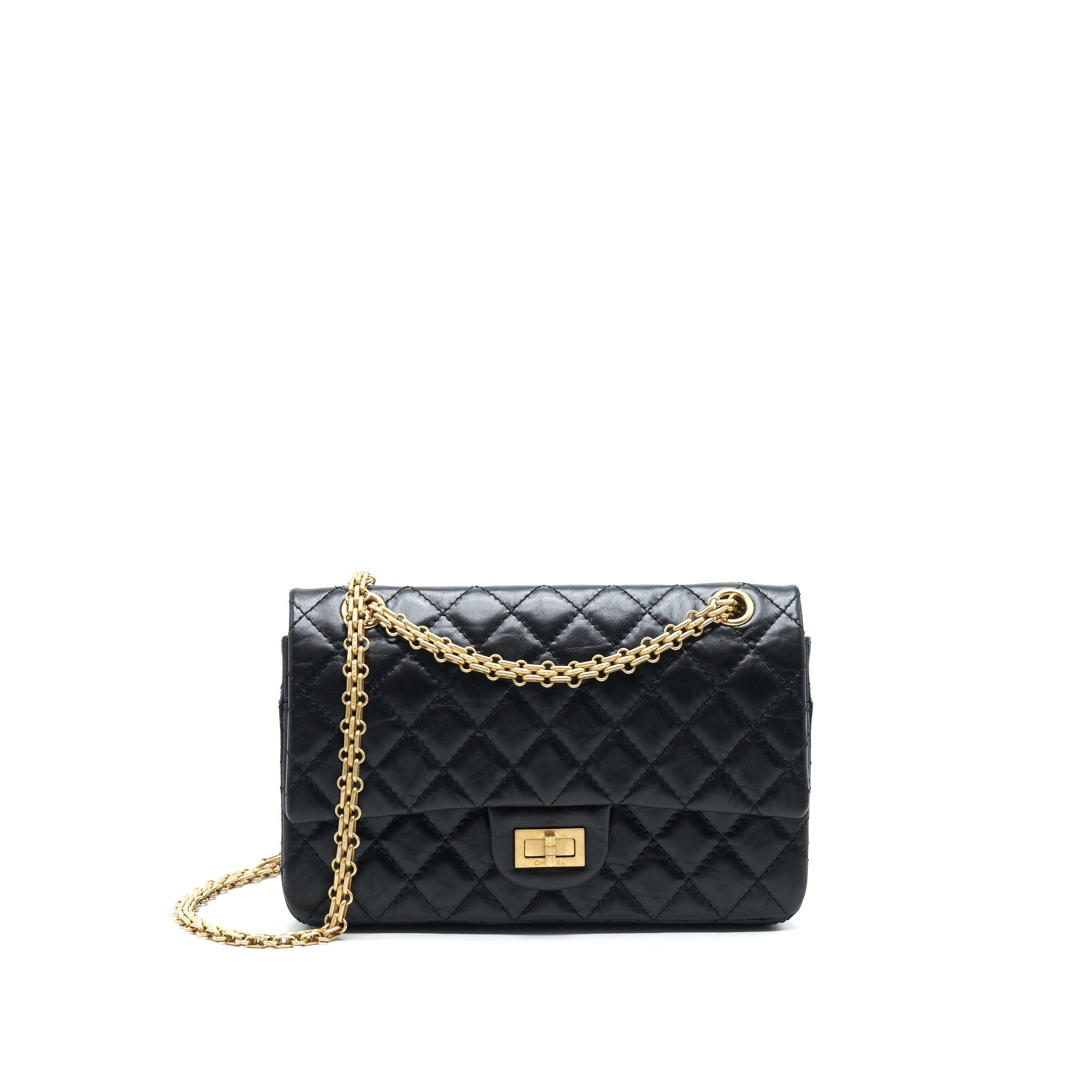 CHANEL SMALL REISSUE 2.55 FLAP BAG BLACK BRUSHED GHW