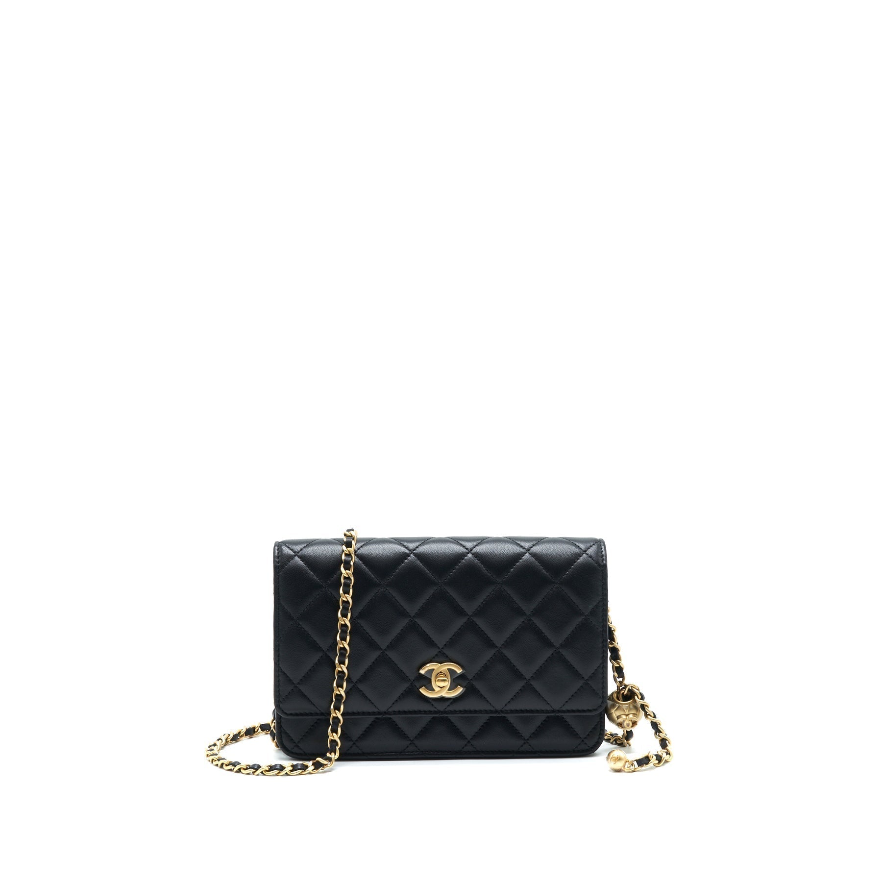 CHANEL PEARL CRUSH WALLET ON CHAIN LAMBSKIN BLACK GHW
