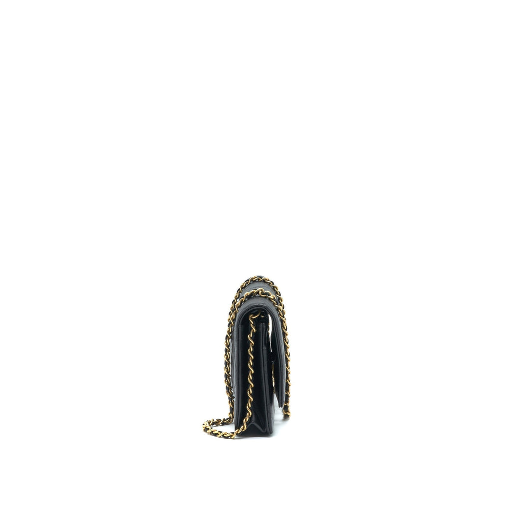 CHANEL PEARL CRUSH WALLET ON CHAIN LAMBSKIN BLACK GHW