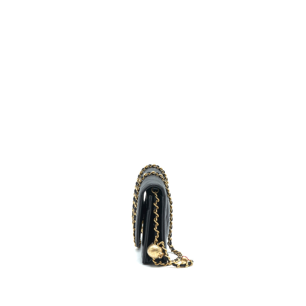 CHANEL PEARL CRUSH WALLET ON CHAIN BLACK GHW (MICRICHIP)