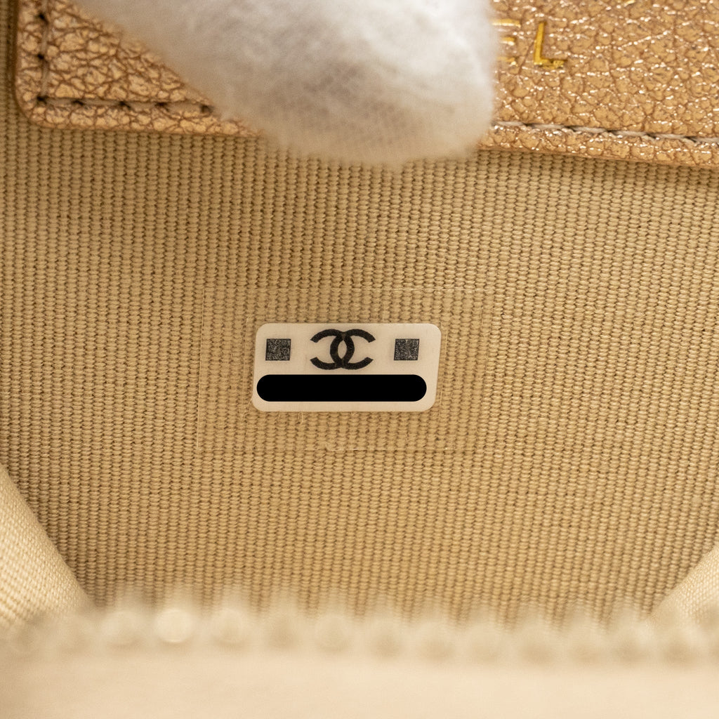 CHANEL ROUND CLIP ON PURSE DUO BAG CHARM QUILTED LAMBSKIN METALLIC GOLD LGHW(MICROCHIP)