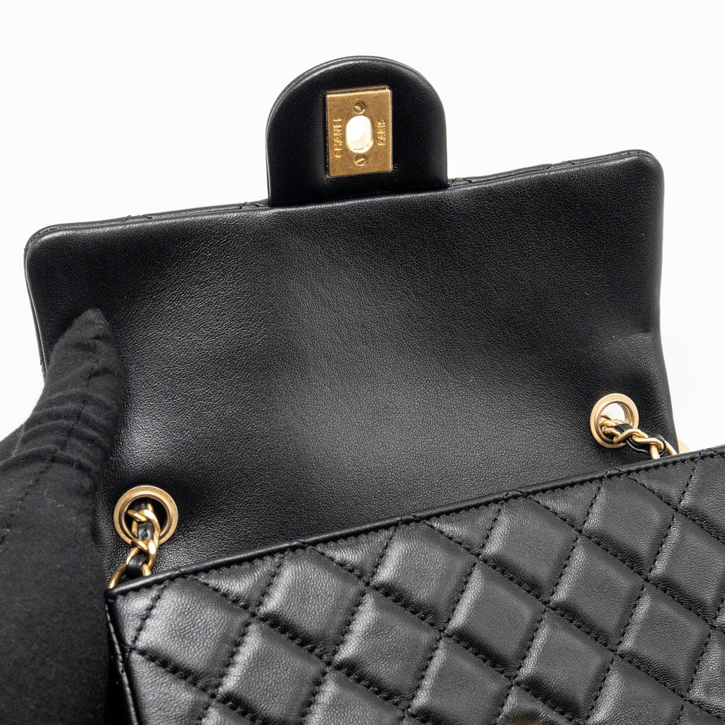 CHANEL PEARL CRUSH MINI RECTANGULAR FLAP BAG LAMBSKIN BLACK GHW (MICROCHIP)