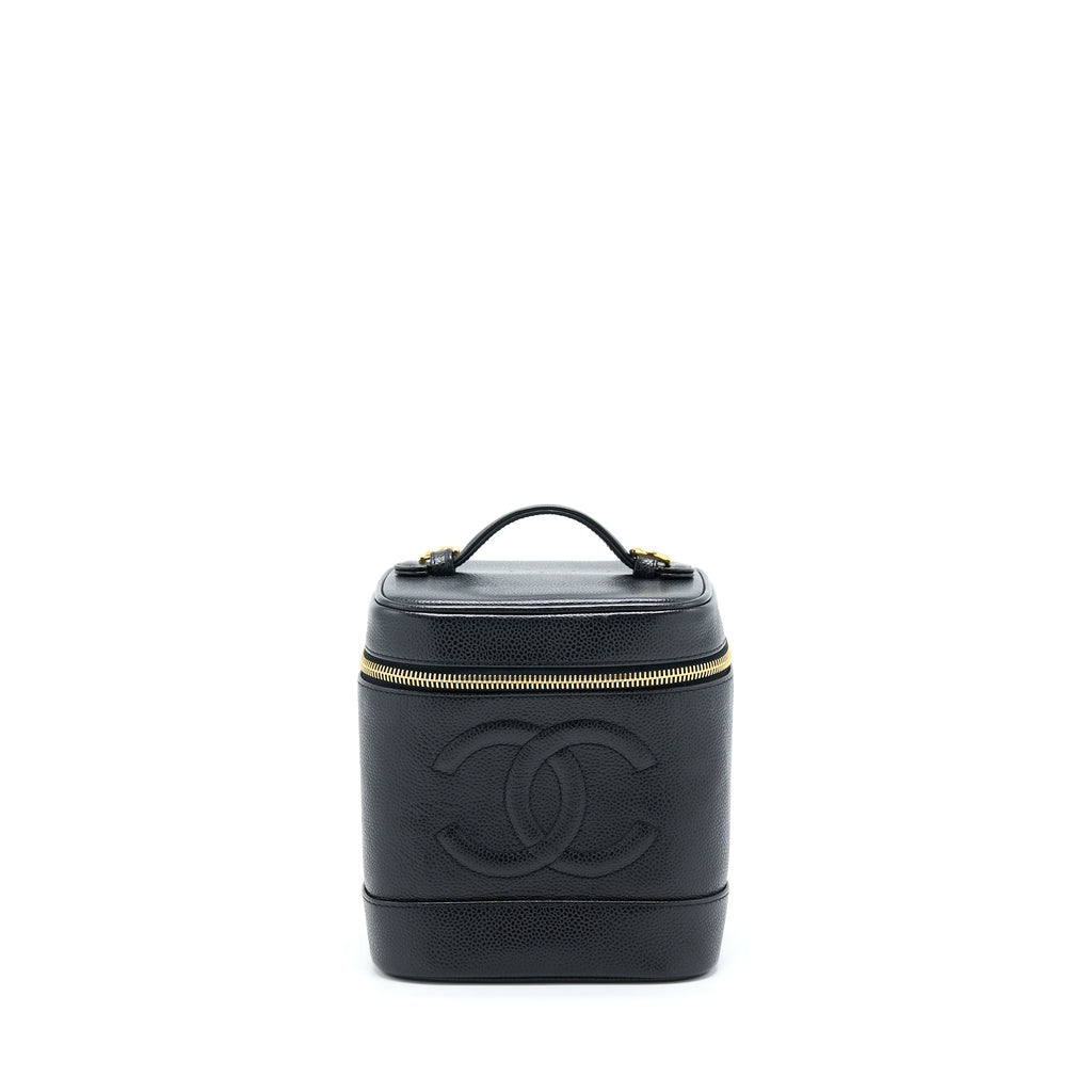 CHANEL VINTAGE VERTICAL CC LOGO COSMETIC VANITY CAVIAR BLACK GHW