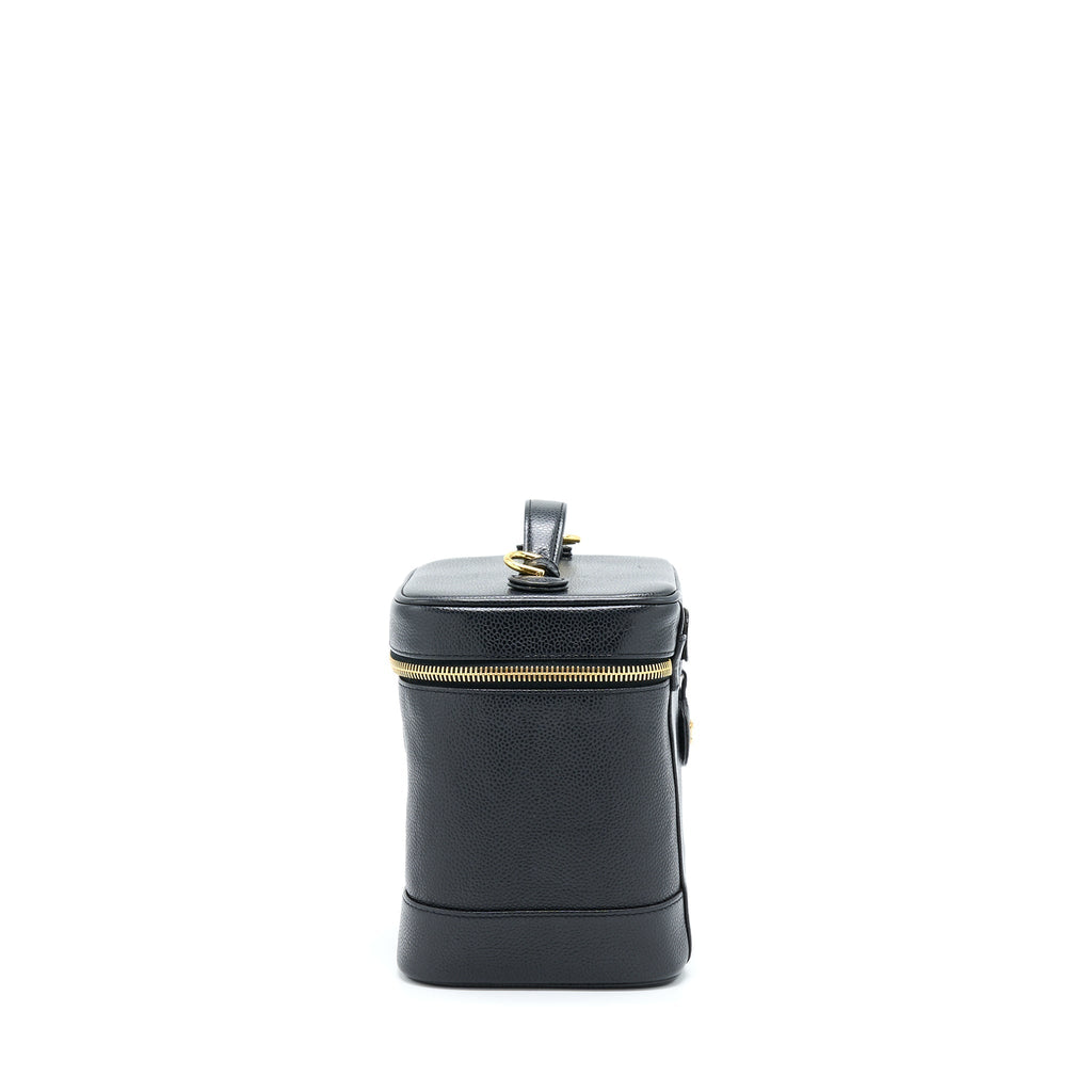 CHANEL VINTAGE VERTICAL CC LOGO COSMETIC VANITY CAVIAR BLACK GHW