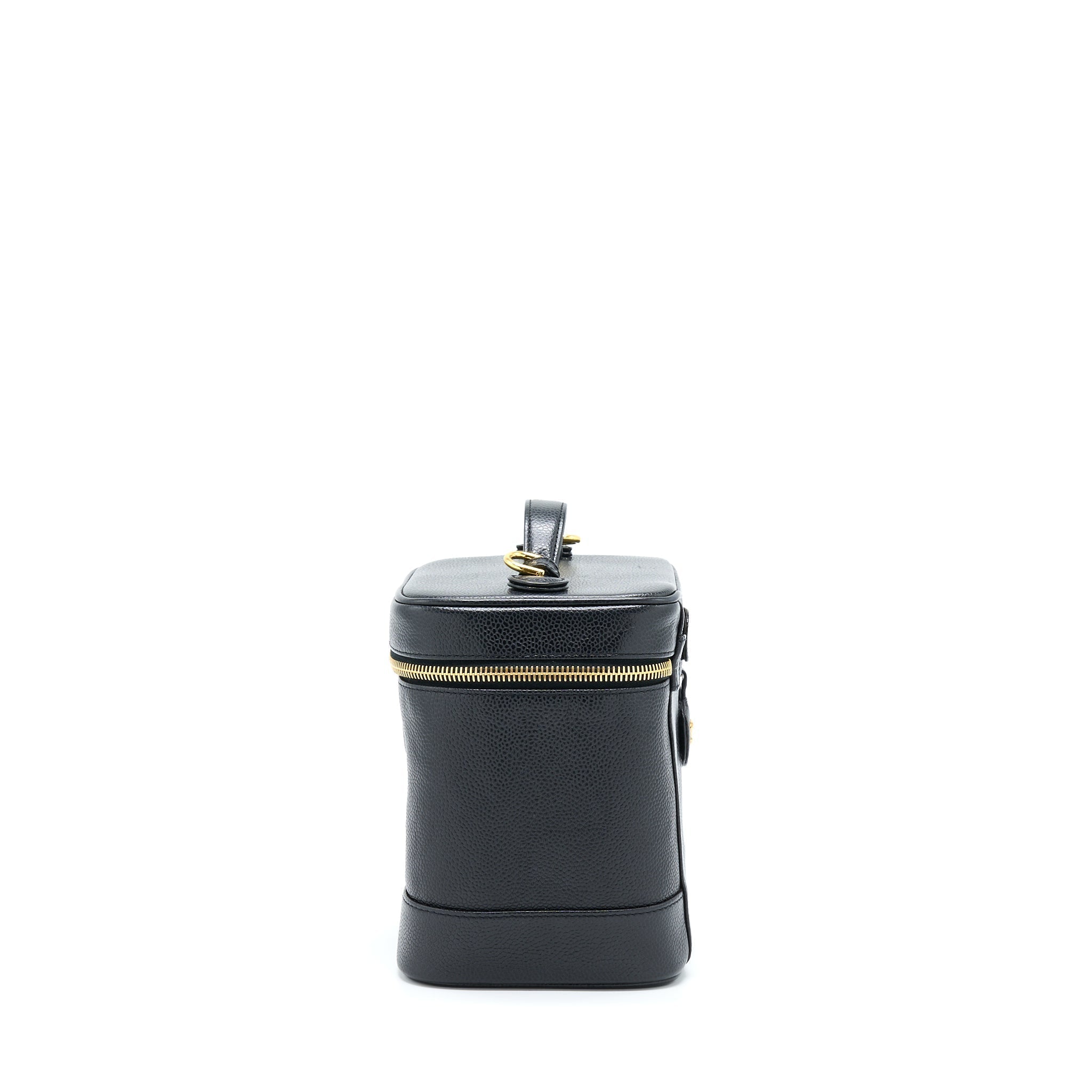 CHANEL VINTAGE VERTICAL CC LOGO COSMETIC VANITY CAVIAR BLACK GHW