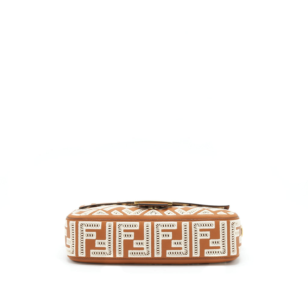 FENDI BAGUETTE CALFSKIN BROWN AND WHITE GHW