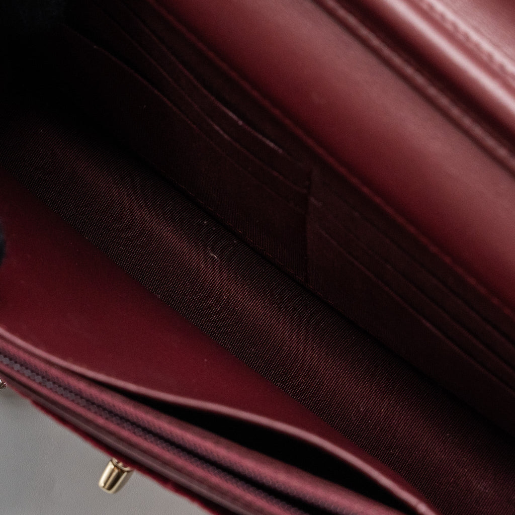CHANEL CRYSTAL PEARL CRUSH WALLET ON CHAIN VELVET BURGUNDY LGHW