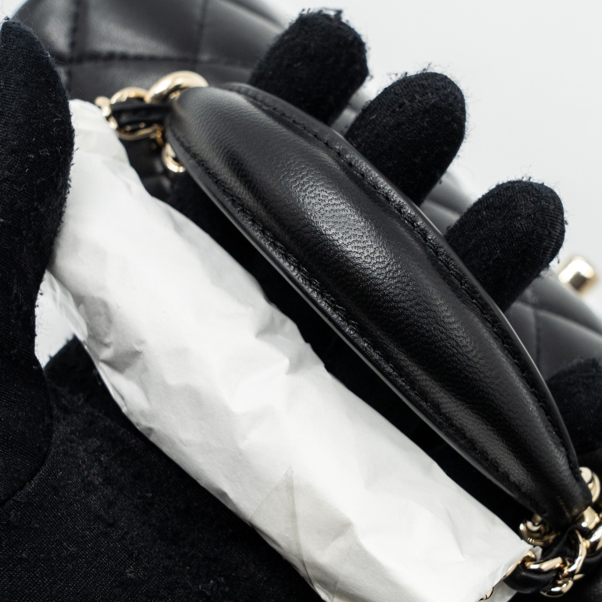 CHANEL TOP HANDLE MINI RECTANGULAR FLAP BAG LAMBSKIN BLACK LGHW (MICROCHIP )