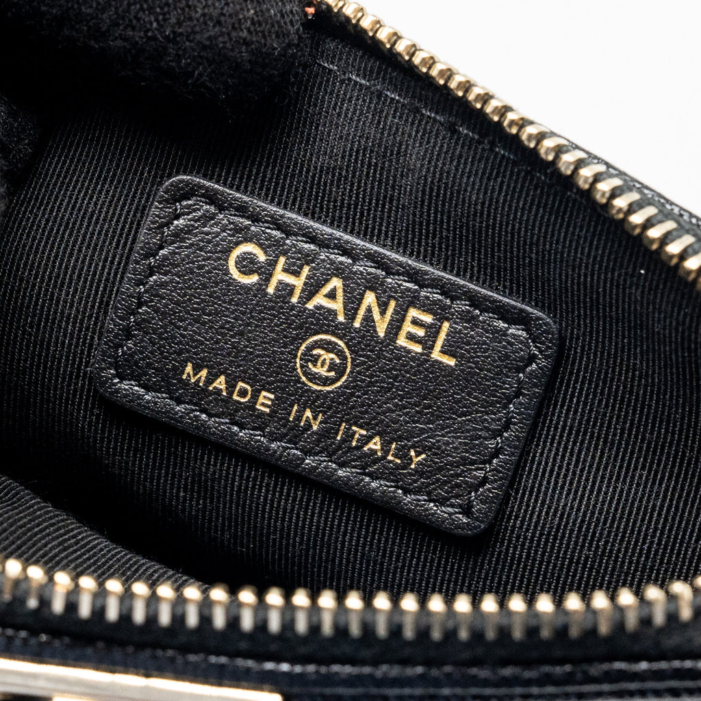 CHANEL SMALL BOY ZIP POUCH SHINY GRAINED CALFSKIN BLACK GHW