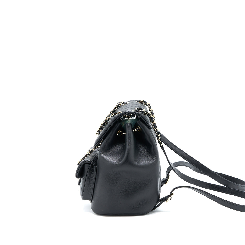 CHANEL 23C LARGE DUMA BACKPACK CALFSKIN BLACK LGHW (MICROCHIP)