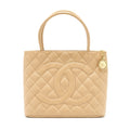 CHANEL VINTAGE MEDALLION TOTE BAG CAVIAR BEIGE GHW