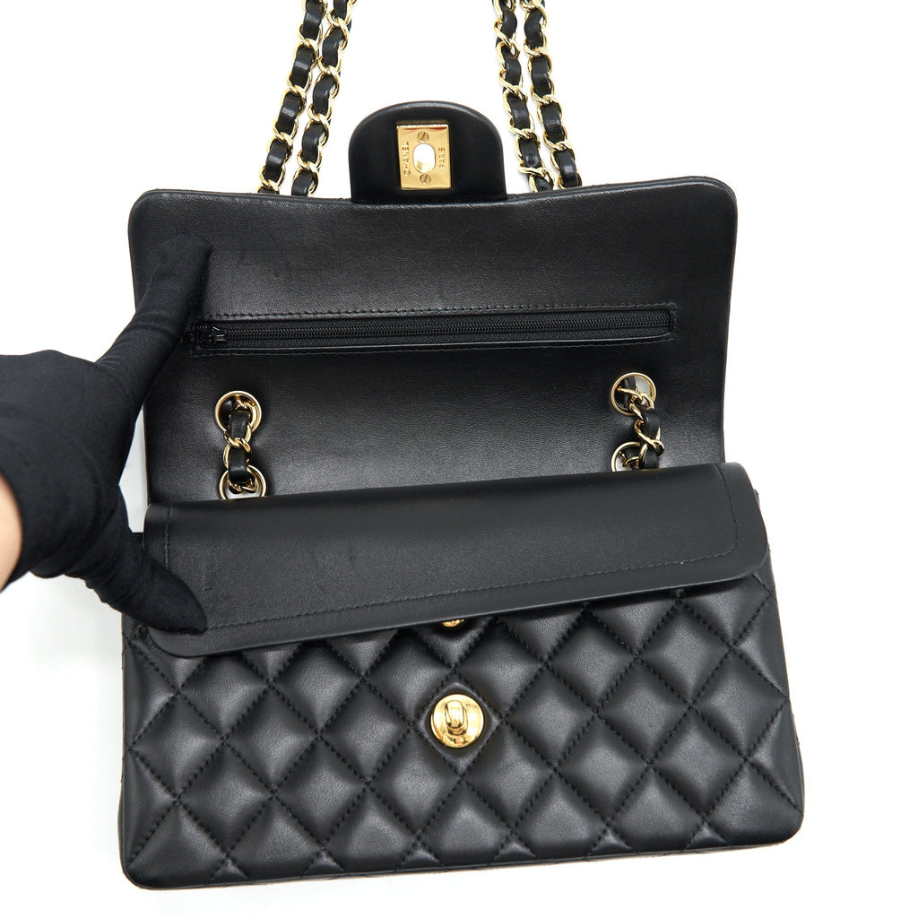 CHANEL SMALL CLASSIC DOUBLE FLAP BAG LAMBSKIN BLACK GHW