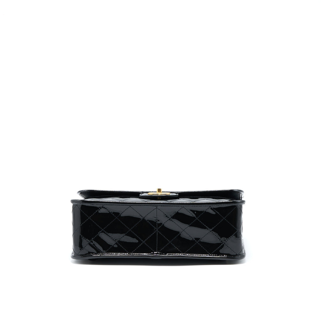 CHANEL 22K LARGE BACKPACK PATENT BLACK BRUSHED GHW (MICROCHIP)