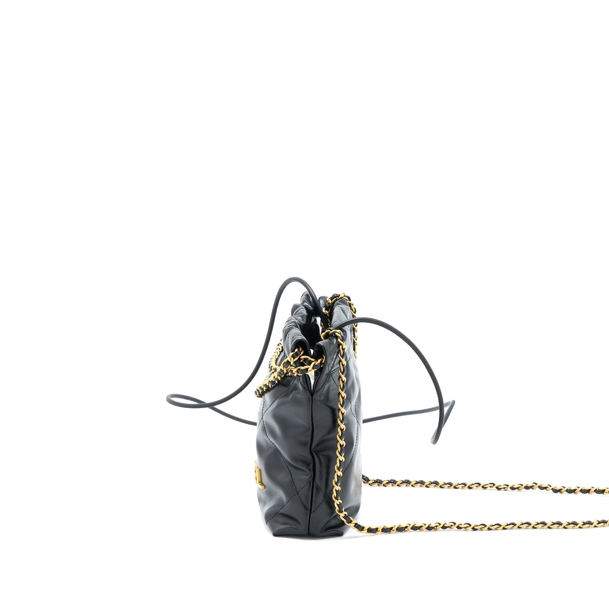 CHANEL 23S MINI 22 BAG AGED CALFSKIN BLACK BRUSHED GHW (MICROCHIP)