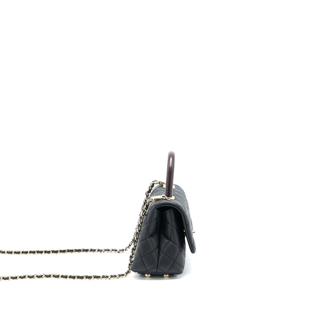 CHANEL MINI COCO HANDLE CAVIAR BLACK/BURGUNDY HANDLE LGHW