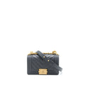 CHANEL SMALL BOY BAG CHEVRON CAVIAR DARK GREY BRUSHED GHW (MICROCHIP)