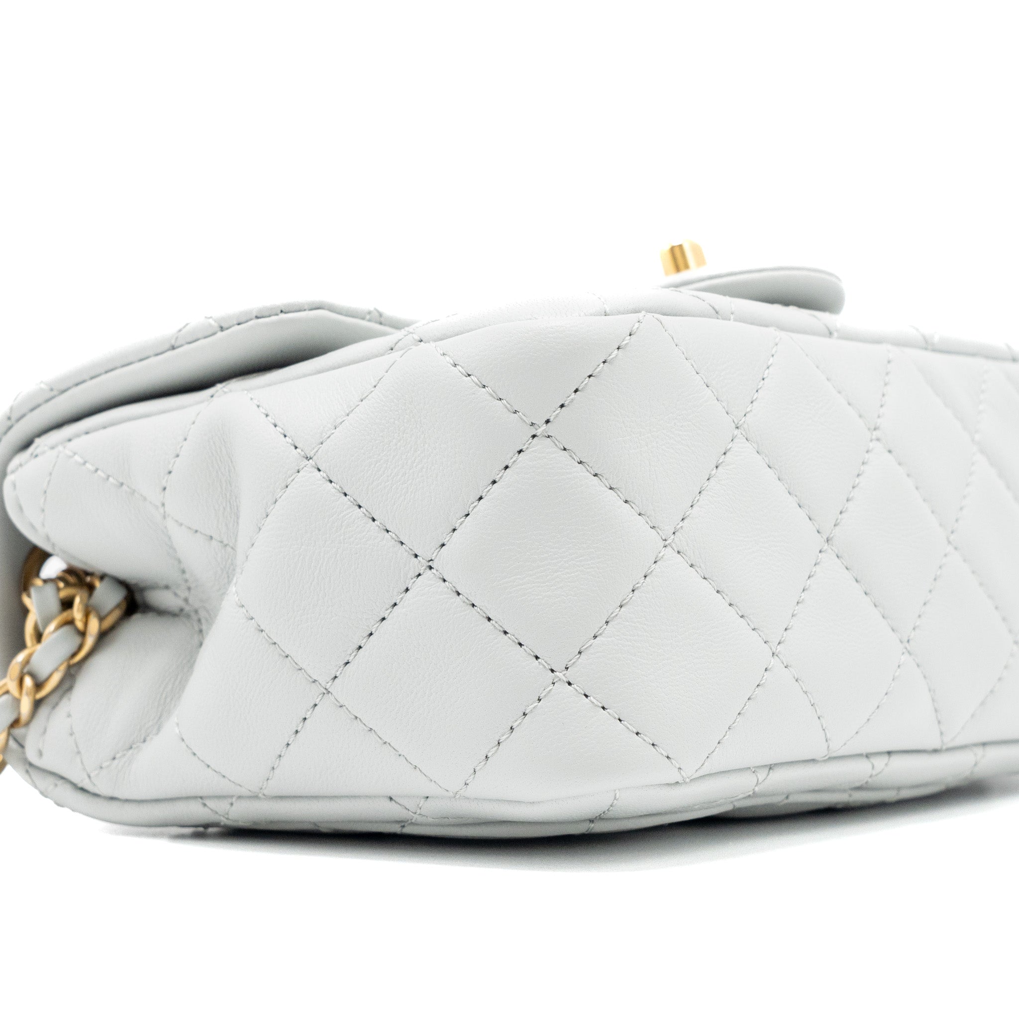 CHANEL 23C PEARL CRUSH MINI SQUARE FLAP BAG LAMBSKIN LIGHT GREY GHW (MICROCHIP)