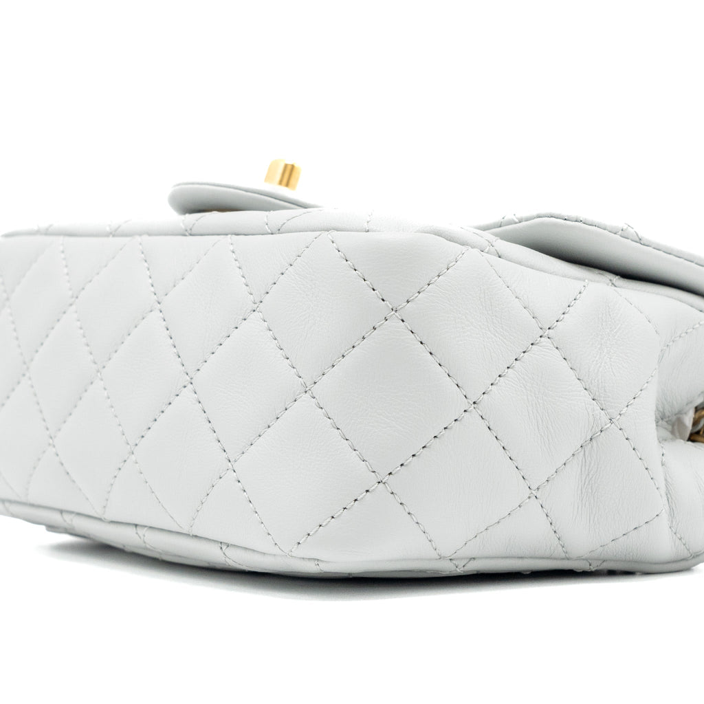 CHANEL 23C PEARL CRUSH MINI SQUARE FLAP BAG LAMBSKIN LIGHT GREY GHW (MICROCHIP)