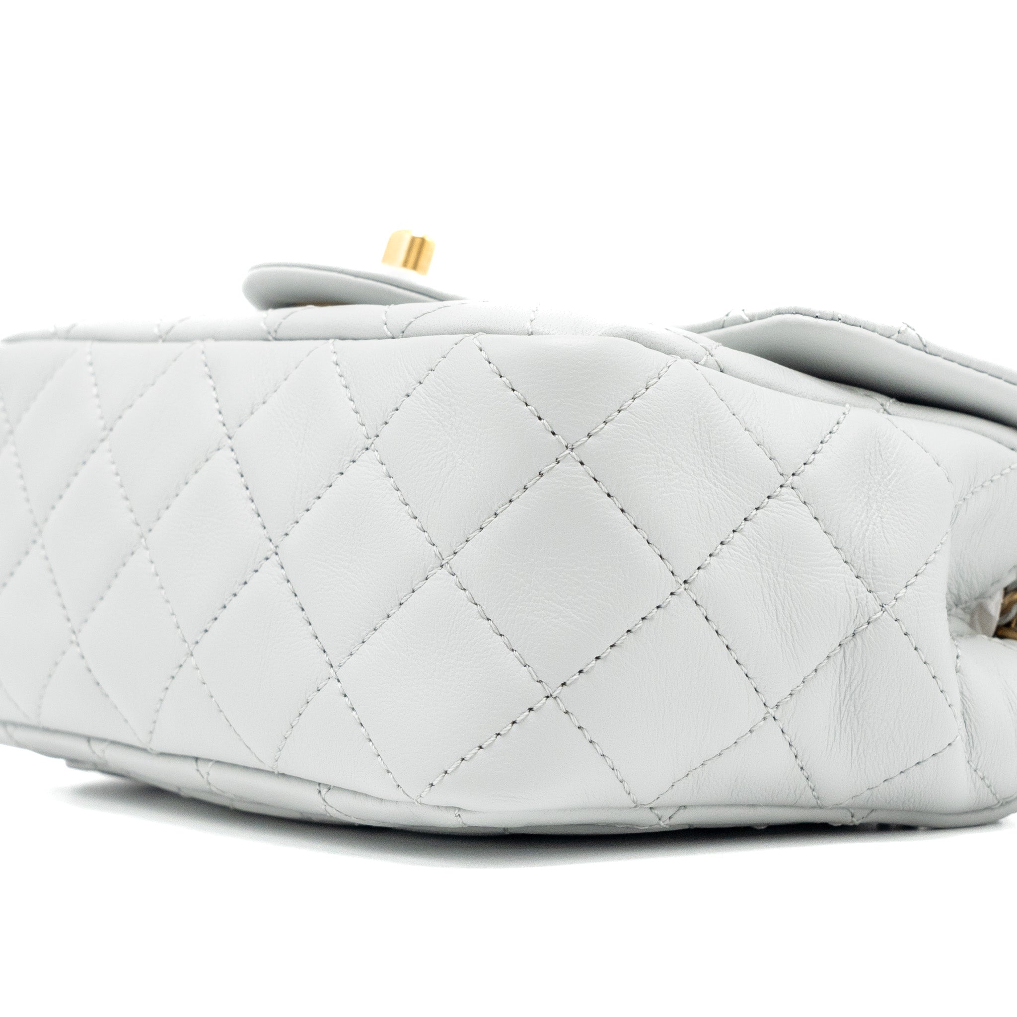 CHANEL 23C PEARL CRUSH MINI SQUARE FLAP BAG LAMBSKIN LIGHT GREY GHW (MICROCHIP)