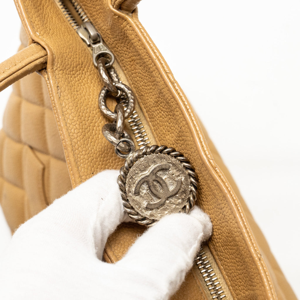 CHANEL VINTAGE MEDALLION TOTE BAG CAVIAR BEIGE SHW