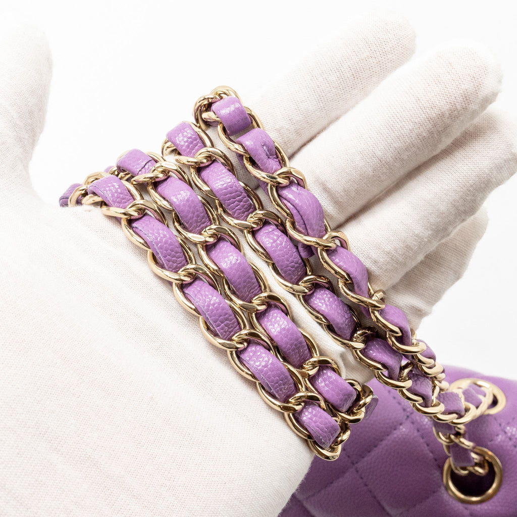 CHANEL MEDIUM CLASSIC DOUBLE FLAP BAG CAVIAR PURPLE LGHW (MICROCHIP)