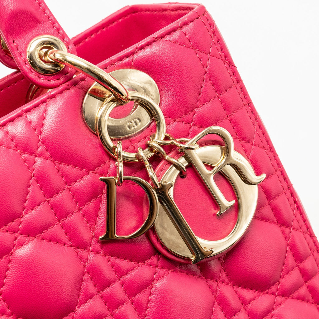 DIOR MEDIUM LADY DIOR LAMBSKIN PINK LGHW