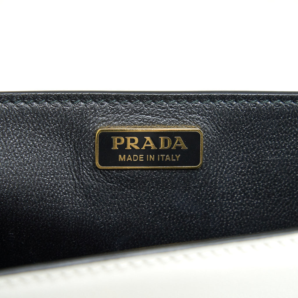 PRADA CITY CALF RAFFIA SAFFIANO CAHIER BAG WHITE