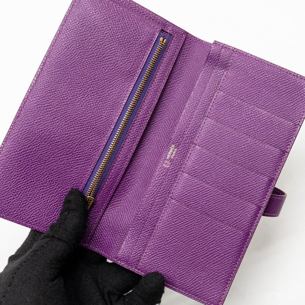 HERMES BEARN WALLET SPECIAL ORDER EPSOM PURPLE/MULTICOLOUR GHW