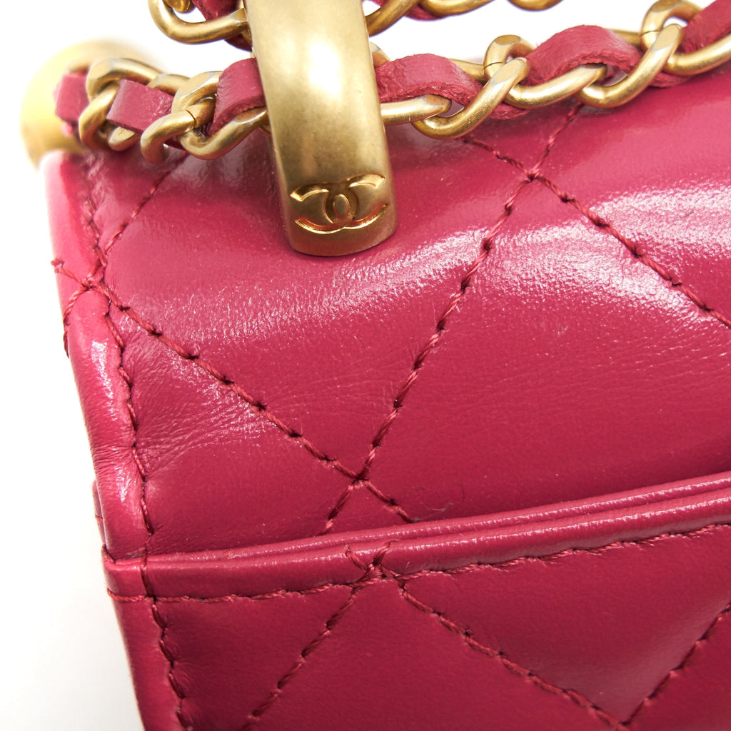CHANEL 21A GOLD CRUSH MINI FLAP BAG WITH CHAIN CALFSKIN RASPBERRY PINK GHW