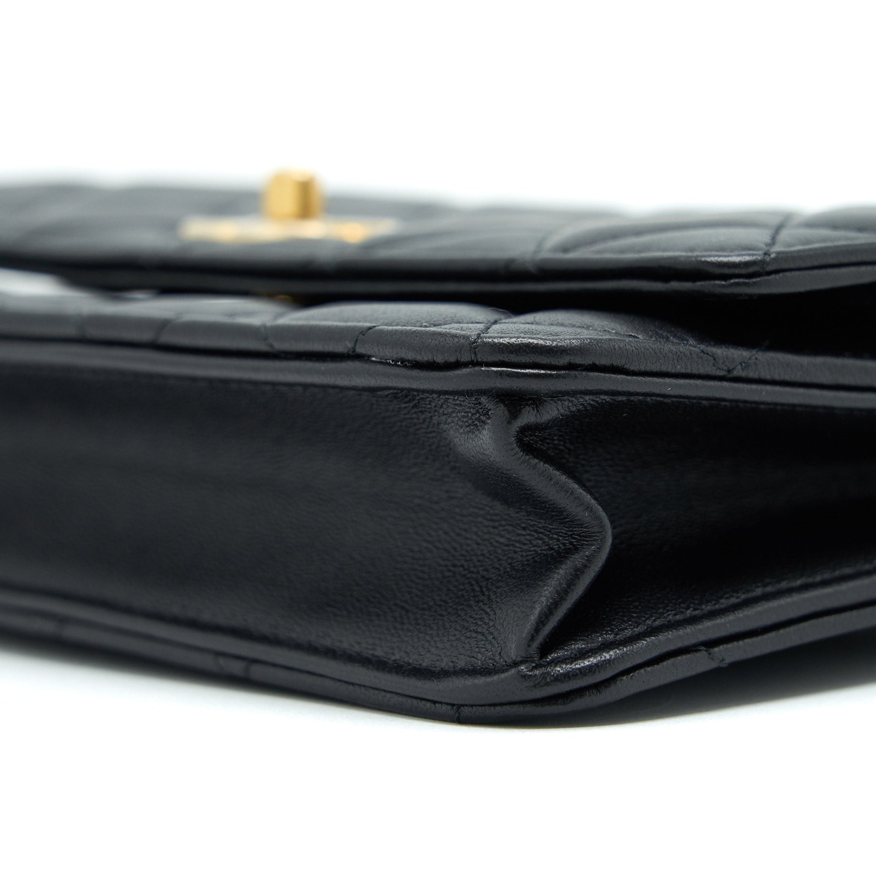 CHANEL PEARL CRUSH WALLET ON CHAIN LAMBSKIN BLACK GHW