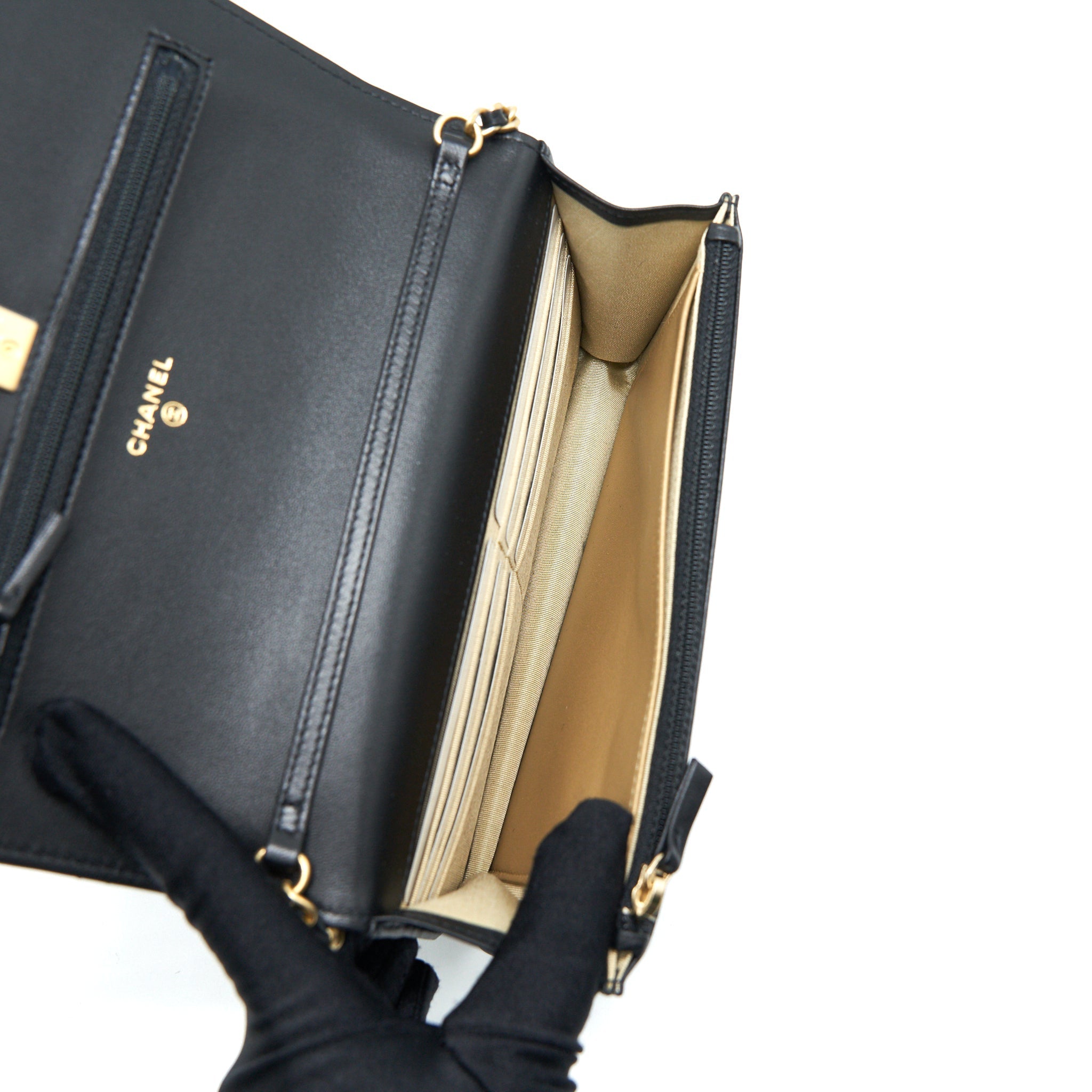CHANEL PEARL CRUSH WALLET ON CHAIN BLACK GHW (MICRICHIP)