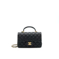 CHANEL RECTANGULAR MINI TOP HANDLE FLAP BAG GRANIED CALFSKIN BLACK GHW
