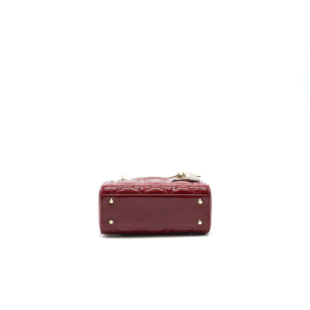 DIOR MINI LADY DIOR PATENT LEATHER RED WITH LGHW