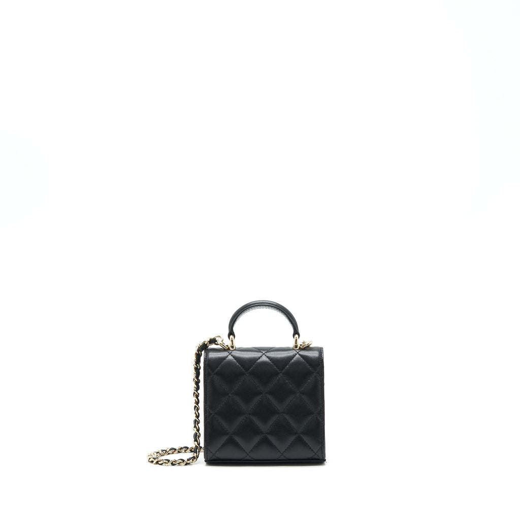 CHANEL 22P TOP HANDLE MINI FLAP BAG WITH CHAIN LAMBSKIN BLACK LGHW