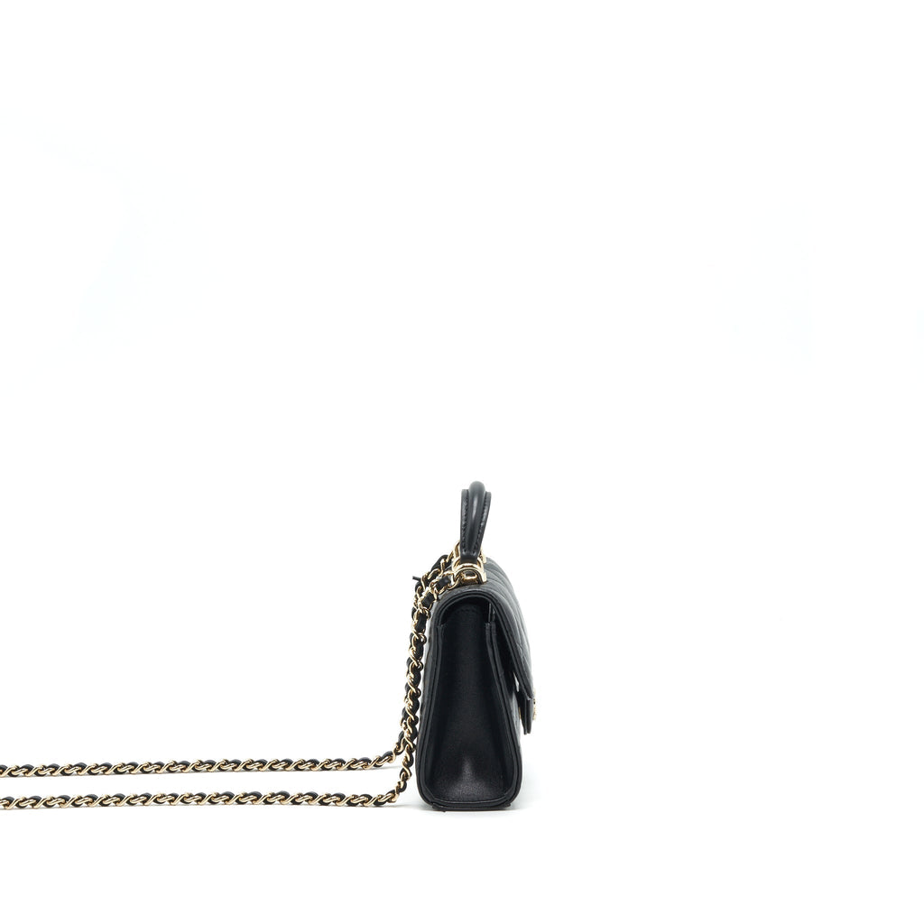 CHANEL 22P TOP HANDLE MINI FLAP BAG WITH CHAIN LAMBSKIN BLACK LGHW