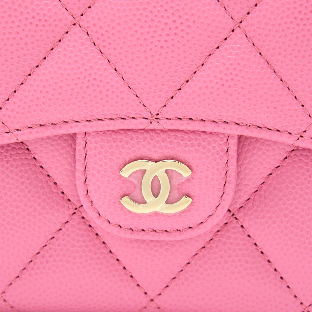 CHANEL MINI FLAP CARD HOLDER CAVIAR PINK LGHW