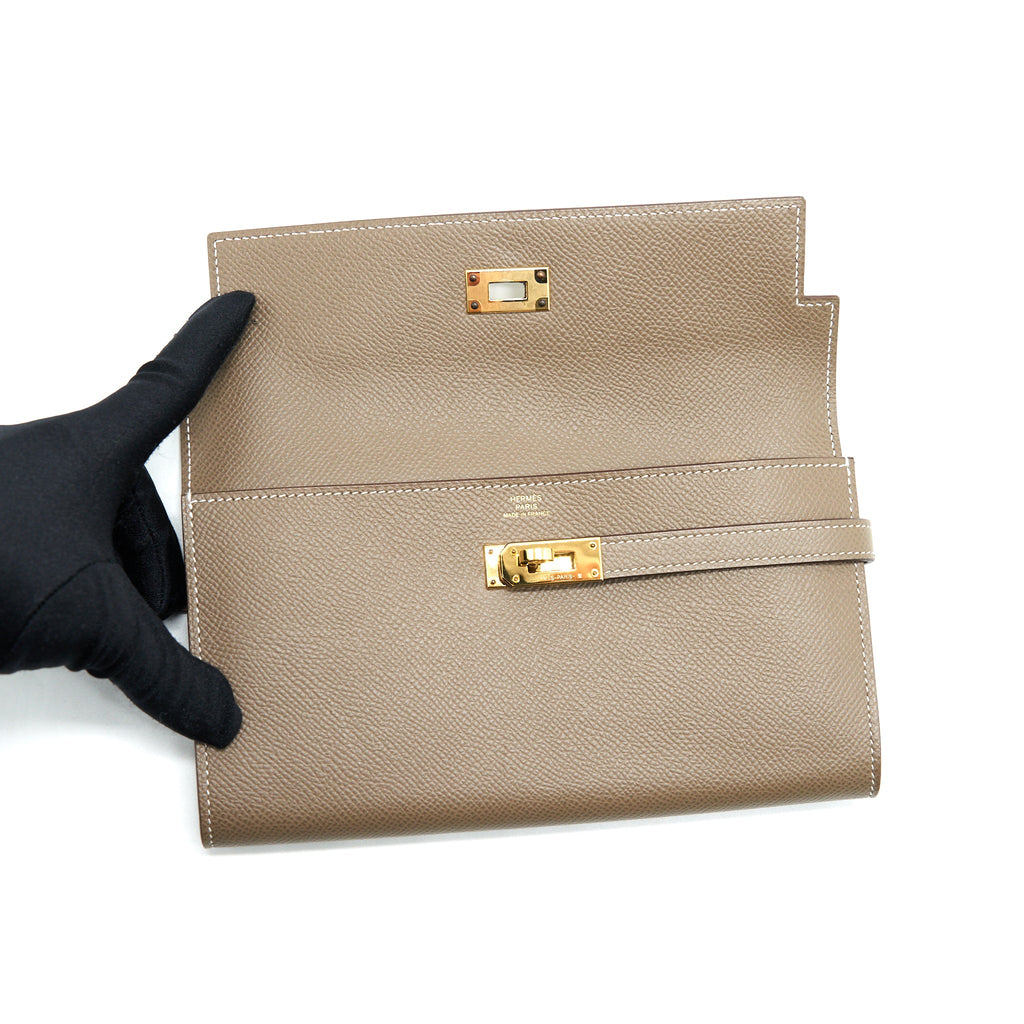 Hermes Kelly Long Wallet Etoupe GHW