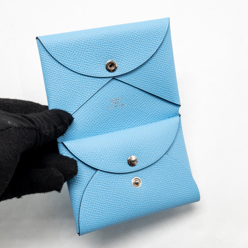 HERMES CALVI DUO CARD HOLDER EPSOM CELESTE SHW