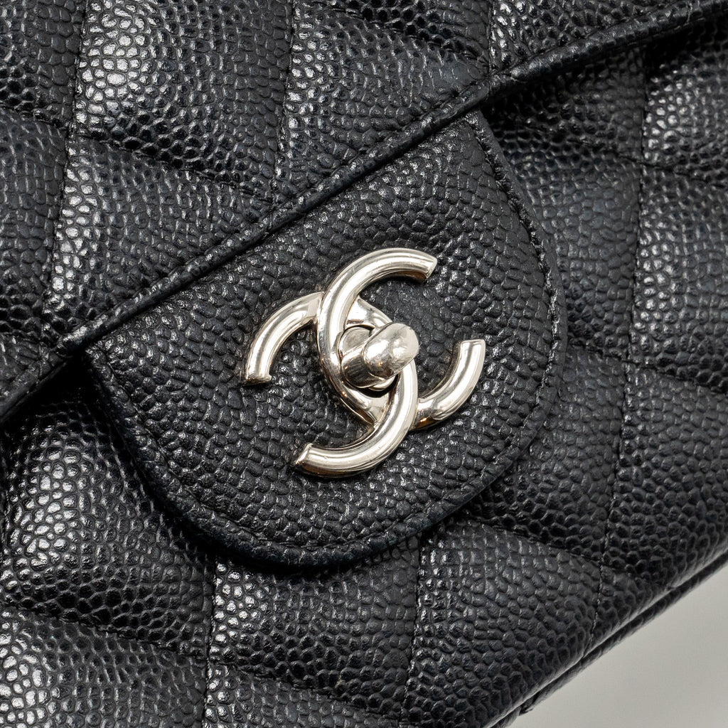 CHANEL MEDIUM CLASSIC DOUBLE FLAP BAG CAVIAR BLACK SHW (MICROCHIP)