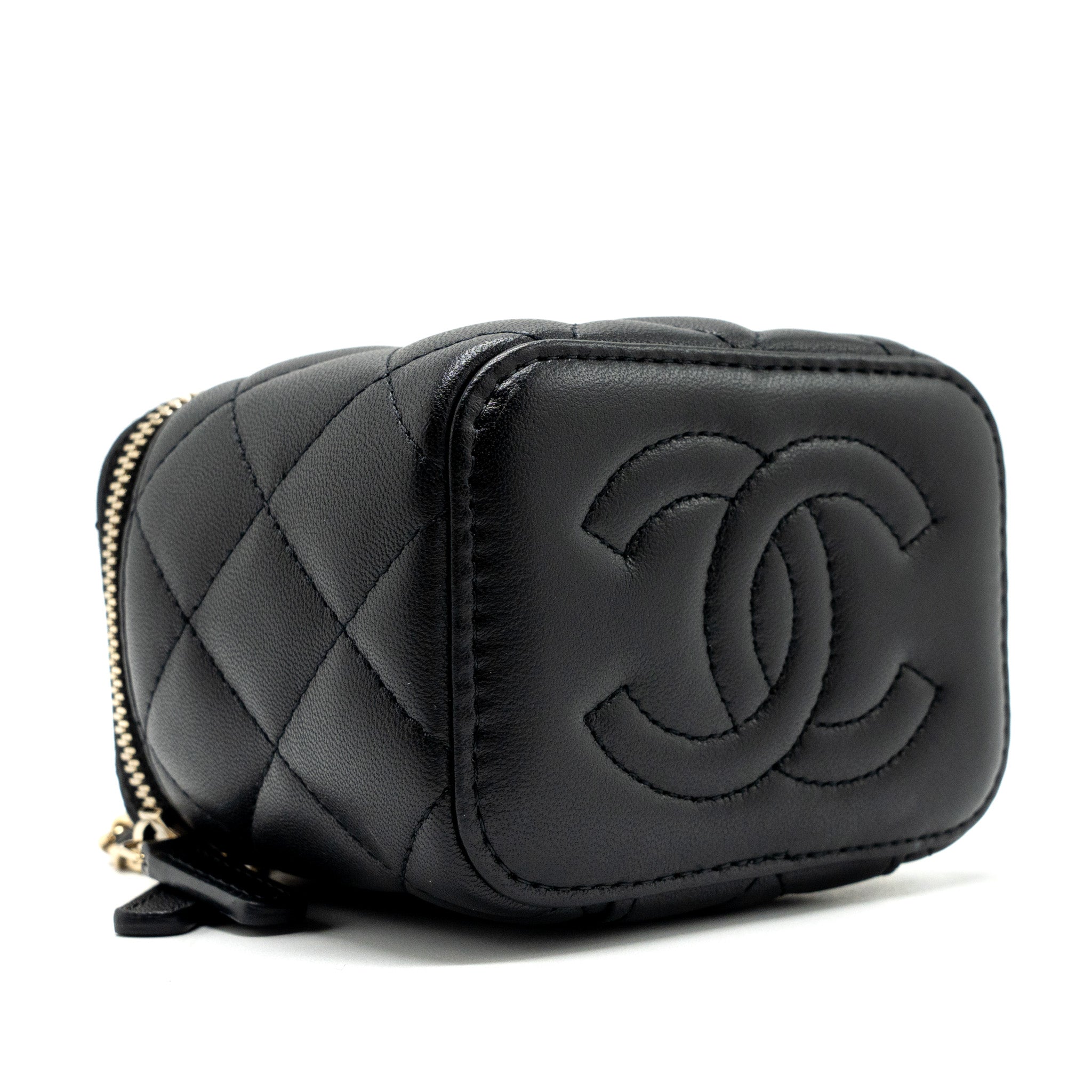 CHANEL TOP HANDLE MINI VANITY WITH CHAIN LAMBSKIN BLACK LGHW (MICROCHIP)