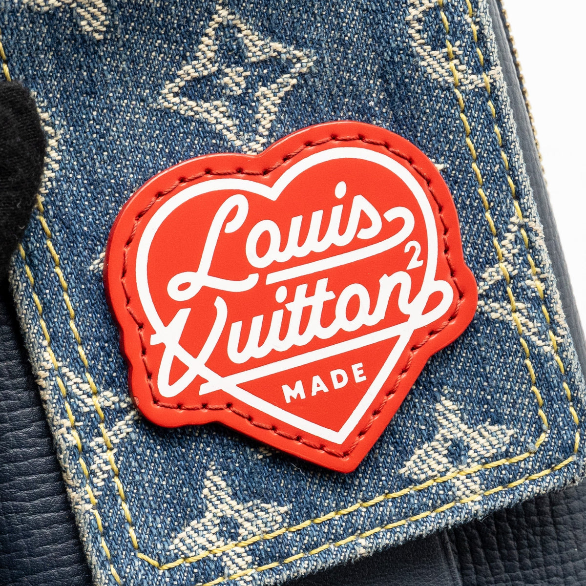 LOUIS VUITTON X NIGO FLAT DOUBLE PHONE POUCH DENIM/CALFSKIN BLUE GHW