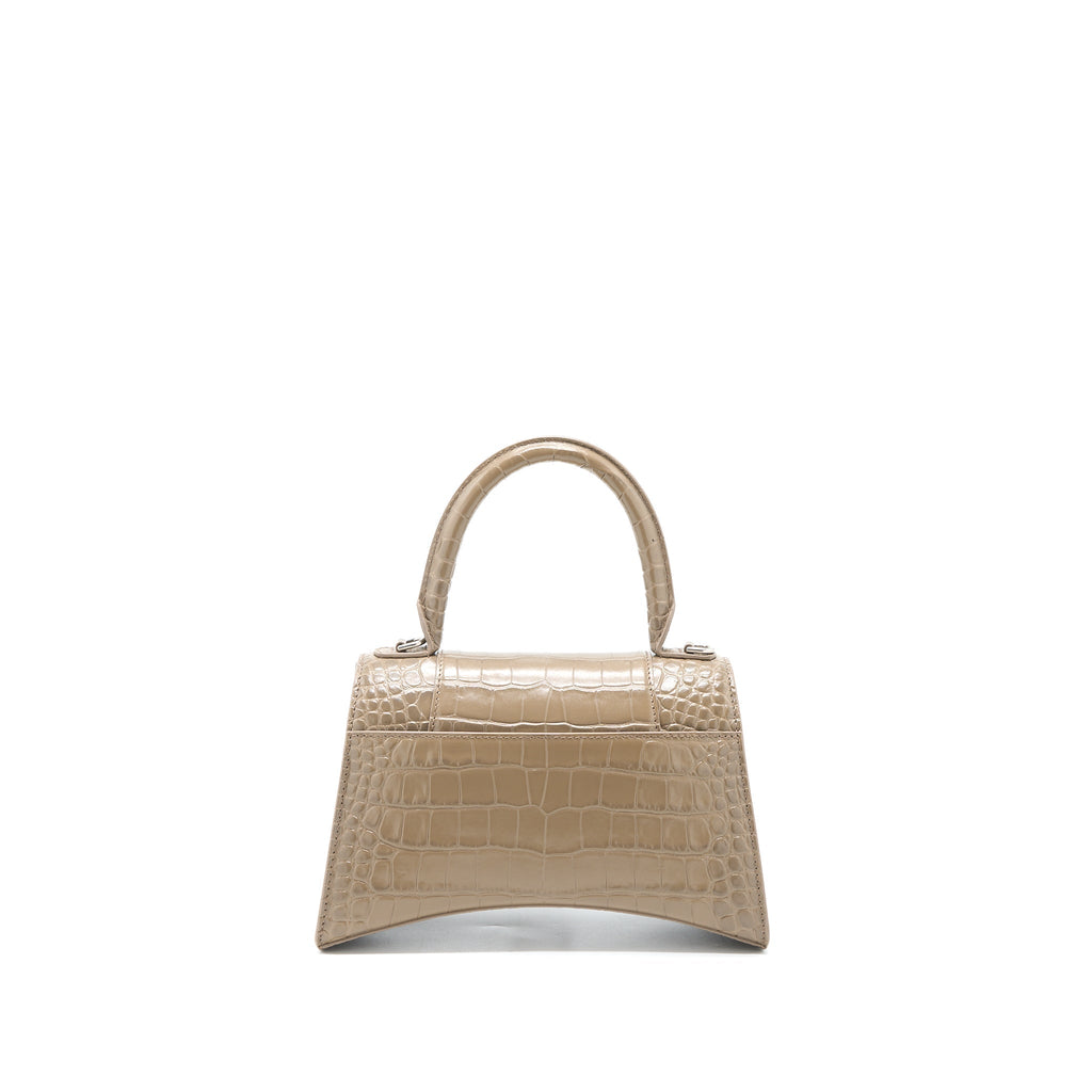 BALENCIAGA SMALL HOURGLASS BAG CRO EMBOSSED CALFSKIN DARK BEIGE SHW