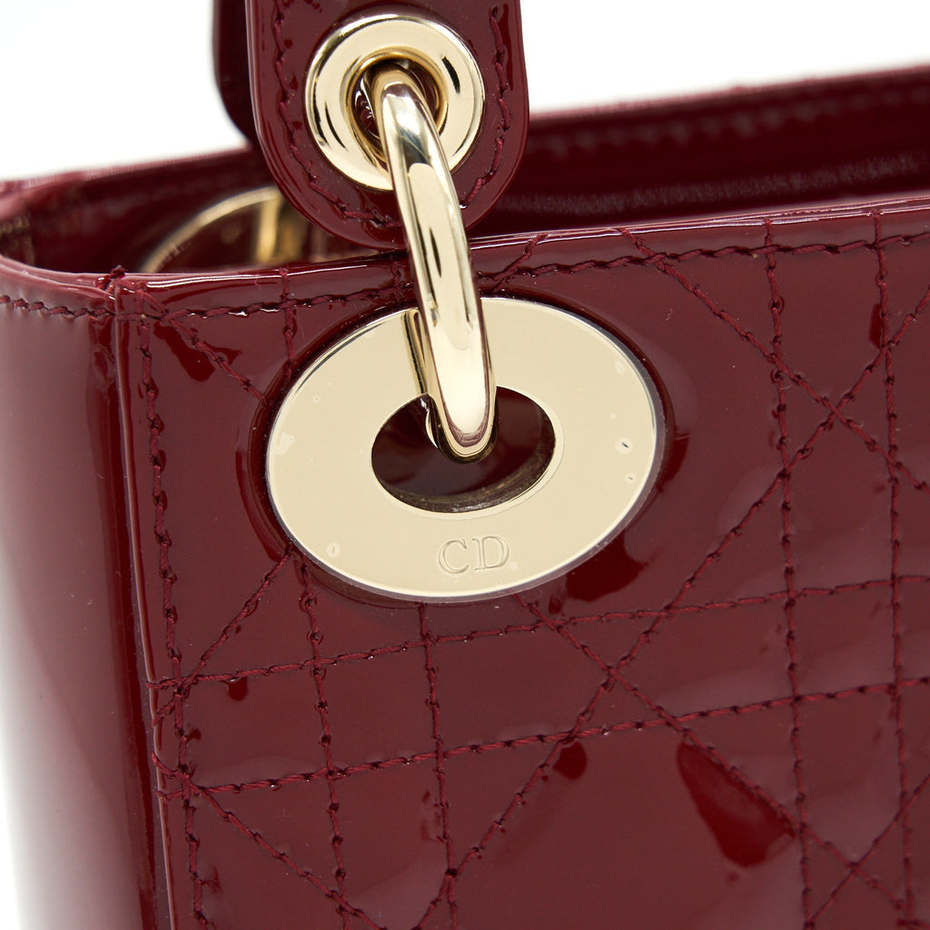 DIOR MINI LADY DIOR PATENT LEATHER RED WITH LGHW