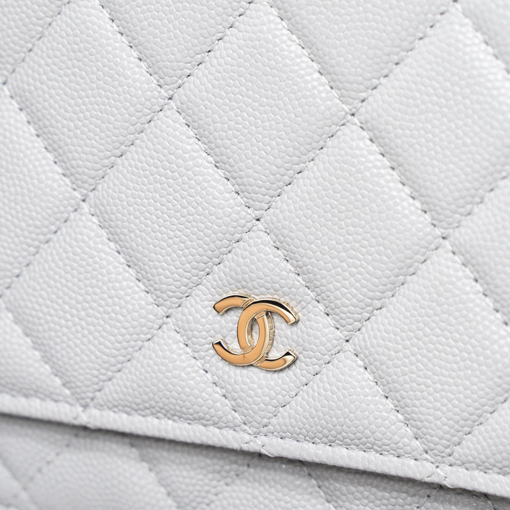 CHANEL CLASSIC WALLET ON CHAIN CAVIAR LIGHT GREY LGHW (MICROCHIP)