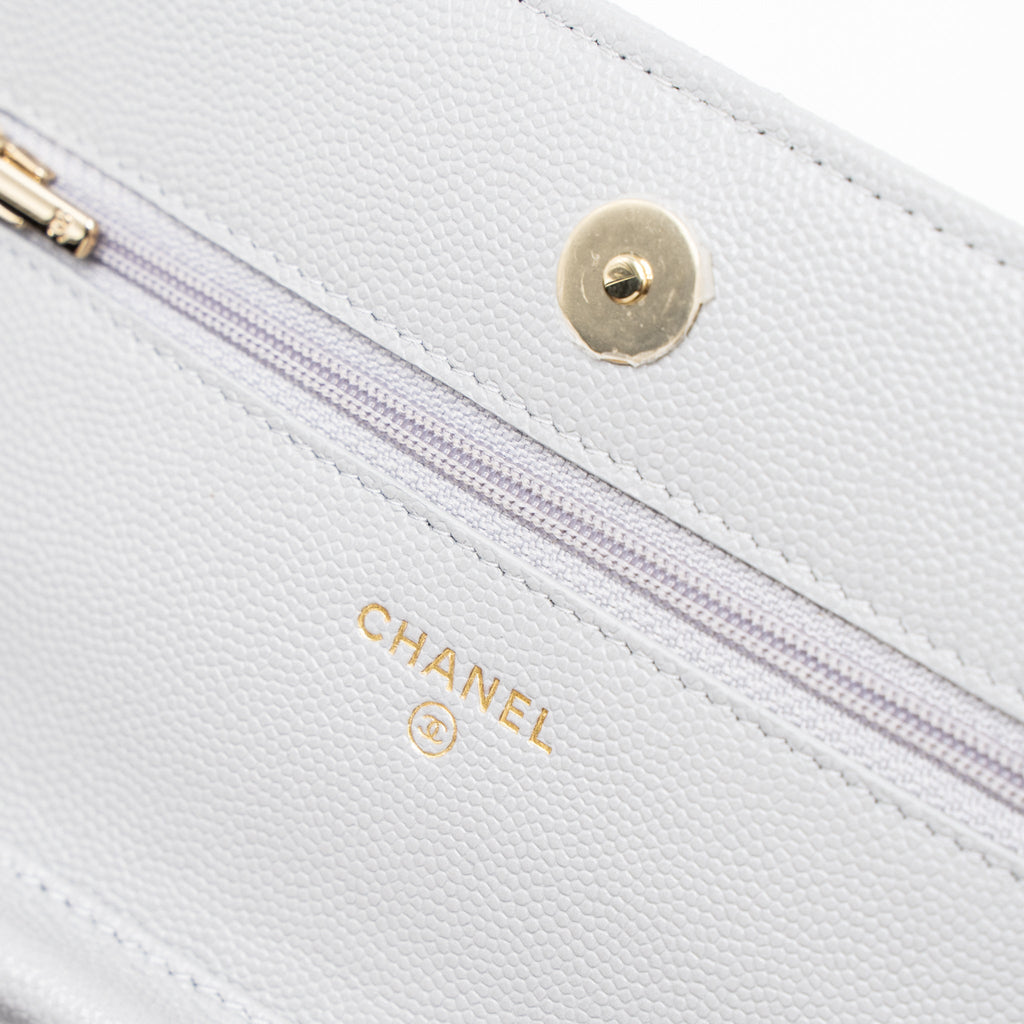CHANEL CLASSIC WALLET ON CHAIN CAVIAR LIGHT GREY LGHW (MICROCHIP)